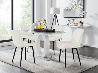 Furniturebox Giovani 4 Grey Dining Table & 4 Pesaro Black Leg Chairs in Cream