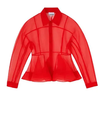 Ganni Textured Organza Peplum Shirt
