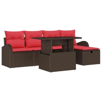 vidaXL Conjunto De Sof&aacute; De Jard&iacute;n Con Coj&iacute;n 6 Pcs Marr&oacute;n Polirat&aacute;n Vidaxl