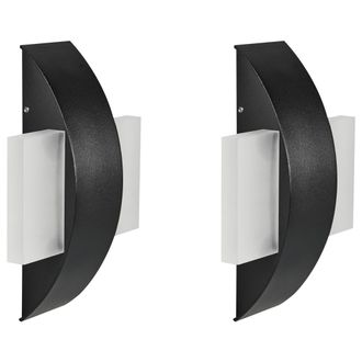 Beliani Conjunto De 2 L&aacute;mparas Led De Pared Exterior Redondas Decorativas Iluminaci&oacute;n Moderna De Aluminio Negro Lossie