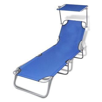 vidaXL Tumbona Plegable Con Capota Acero Y Tela Azul Vidaxl