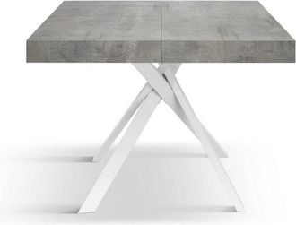 Konte Design Mesa de madera gris cemento, patas de metal blanco 95x90-145x90cm