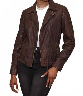Mauritius Meeow Long Sleeve Leather Jacket In Brown Animal