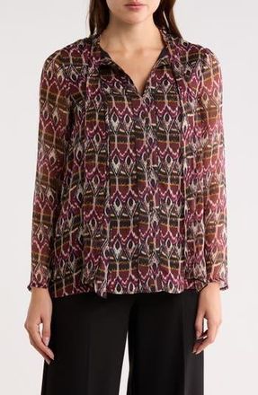 Longchamp Print Bow Neck Silk Blouse in Burgundy at Nordstrom Rack, Size 4 Us / 36 Fr