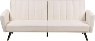 Beliani Beliani - Sof&aacute; Cama De Tela Tapizado Convertible Reclinable Panel De Respaldo Acolchado Beige Claro Vimmerby