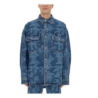 Palm Angels Denim Jackets, male, Blue, Size: M Palmity Allover Laser Jacket
