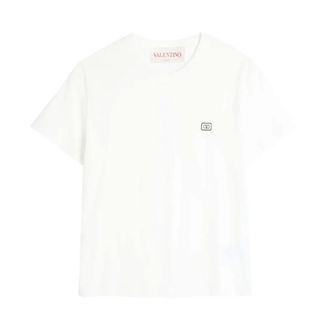 Valentino Garavani T-Shirts, male, White, Size: S Cotton T-Shirt With VLogo Patch