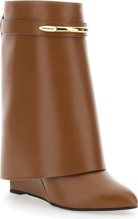 Givenchy Womens Wedge Ankle Boots Brown Leather Calfskin