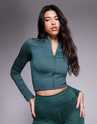 adidas adidas - Training - Giacca corta con zip in maglia verde-azzurro