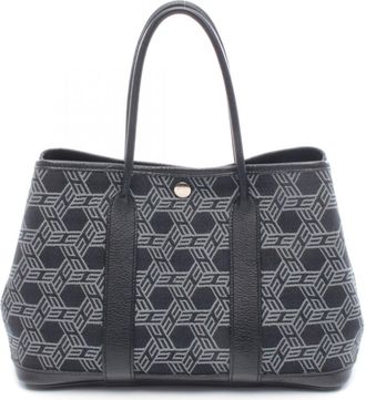 Herm&egrave;s Black Gray Toile So H Leather Canvas Handbag Tote Bag (Pre-Owned)