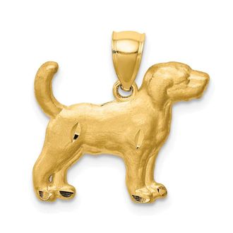 Diamond2Deal 14k Yellow Gold Satin Diamond-cut Beagle Dog Pendant