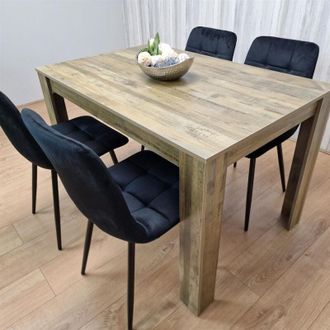 Kosy Koala Kosy Koala - Dining Table and 4 Chairs Rustic Effect Wood Table 4 Black Velvet Chairs Dining Room