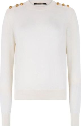 Roberto Cavalli Trui met gouden knopen - Dames - Ronde hals truien - Wit - XS - Wol - Truien & Vesten
