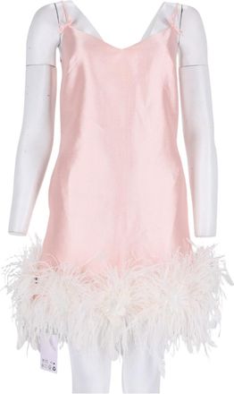 Self Portrait Pink Feather-Trim Spaghetti-Strap Polyester Mini Dress