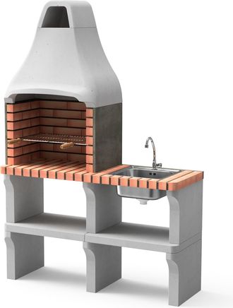 Movelar Barbacoa De Obra Prefabricada De Le&ntilde;a Y Carb&oacute;n Modelo New Iberia Plus Xl Con Soporte Lateral Y Fregadero (gris, Naranja - 128 X 47 X 190 Cm) Ref: M001