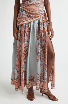Zimmermann Aster Paisley Scarf Tie Silk Maxi Skirt in Blue Paisley Floral at Nordstrom, Size 2