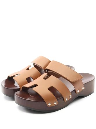 Hermès Kos stud-detail sandals - women - Leather/Fabric/Rubber - 36 - Brown