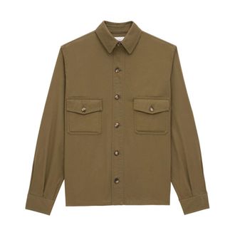 Saint Laurent Light Jackets, male, Green, L, Green Button-Up Shirt with Pockets