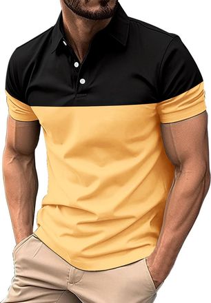 Generic Mens Polo Shirts Short Sleeve Quick Dry Running Tops Golf T Shirts Breathable Work Blouse with Pocket,Yellow,XL