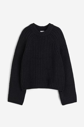 H&M Gerippter Oversize-Pullover - Schwarz