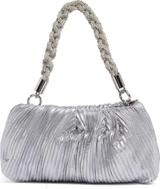 Jessica McClintock Florian Pleated Metallic Shoulder Bag in Silver at Nordstrom Rack