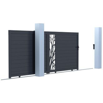 Vente-Unique Cancello scorrevole Alluminio semi traforato con motivi L400 x H179 cm Antracite in kit - LABRIT II