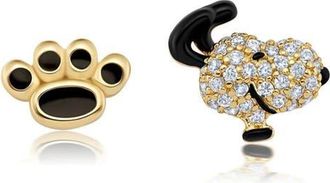 Crislu x Peanuts Snoopy Paw Mismatched Stud Earrings in 18Kt Yellow Gold /Clear Stone at Nordstrom