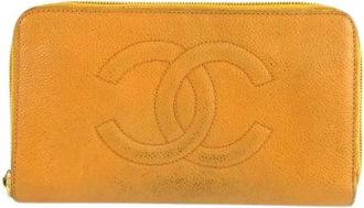Chanel Pre-owned Wallets, female, Yellow, Size: ONE SIZE Pre-owned Leather Long Wallet