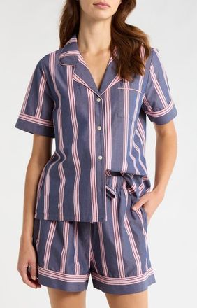 Nordstrom Classic Short Cotton Pajamas in Navy Lena Stripe at Nordstrom, Size X-Small
