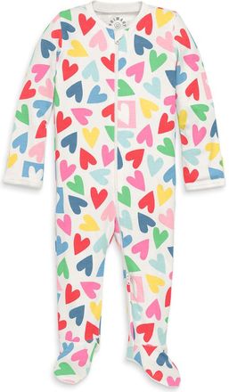 primary Baby Organic Zip Footie In Rainbow Candy Hearts in Ivory Rainbow Candy Hearts at Nordstrom, Size 18-24M