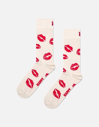 Happy Socks Womens Kisses Socks, White - Size: 9.5/12.5/12/11.5/11/10.5/10/13/9/8/8.5