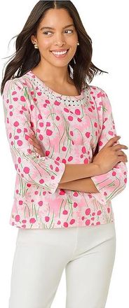 Lilly Pulitzer Clairmont 3/4 Sleeved Tri Womens Clothing Conch Shell Pink Lil Sunny Daisies : XXS, Cotton