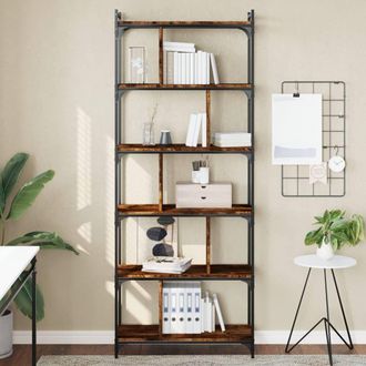Berkfield Home Bookcase 6-Tier Smoked Oak 76x32x192 cm Engineered Wood in Brown | Size: 76 x 32 x 192 cm