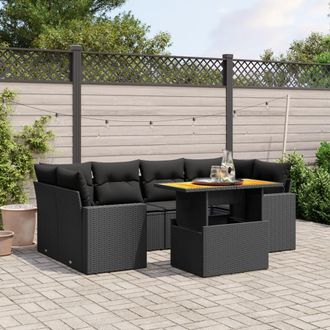 vidaXL Set De Comedor De Jard&iacute;n 7 Pzas Y Cojines Rat&aacute;n Sint&eacute;tico Negro Vidaxl