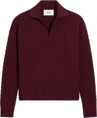 Ami Maroon Polo Collar Wool Sweater