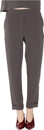 P.A.R.O.S.H. Pantalon van cady met elastische sigaretten tailleband - Dames - Straight fit broeken - Grijs - XL - Broeken