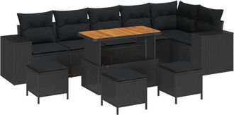 vidaXL Garden Sofa Set with Cushion 10 pcs Black Poly Rattan vidaXL