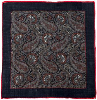 TIMOTHY EVEREST Navy and Grey Paisley Pocket Square