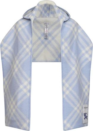 Burberry Bufanda con capucha de lana a cuadros - Accessories - Mujer - Azul - ONE SIZE