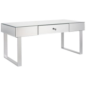 Beliani Mesa De Centro De Vidrio Plateado 110 X 47 Cm Caj&oacute;n Espejado Pomo Glamour Nesle