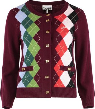Ganni Cardigans, female, Multicolor, L, Wool and Cashmere Cardigan