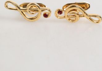 Dolce & Gabbana Gold Musical Note Metal Brass Pin Men Accessory Cufflinks Real Crystal
