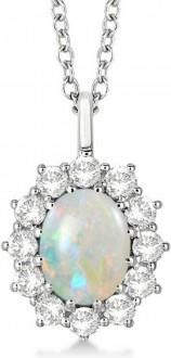 Allurez Oval Shape Opal & Diamond Pendant Necklace 14k White Gold (3.60ctw)