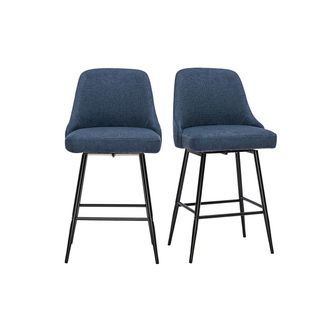 Miliboo Taburetes De Bar Giratorios 360&deg; En Tejido Chenilla Azul Oscuro Y Metal H66 Cm (lote De 2) Hasta