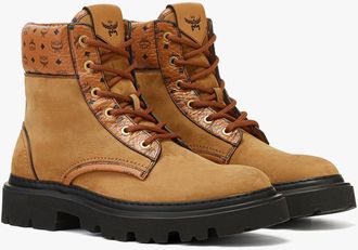 MCM Ankle Boots In Nubuck And Monogram Print Leather