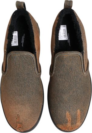 Dolce & Gabbana Mens Brown Cotton Low Top Slip On Sneakers Shoes Co+el+pl