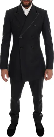 Dolce & Gabbana Elegant Grijs Wol Double Breasted Pak - Heren - Business pakken - Zwart - S - Wol - Kostuums