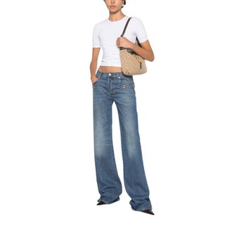Gucci Jeans, Dames, Blauw, W28, Katoen, Bootcut Katoenen Spijkerbroek met Horsebit