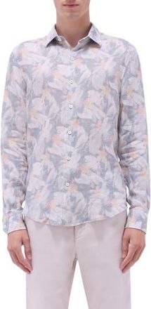 Bugatchi Julian Shaped Fit Floral Print Linen Button-Up Shirt in Shark at Nordstrom Rack, Size Xx-Large