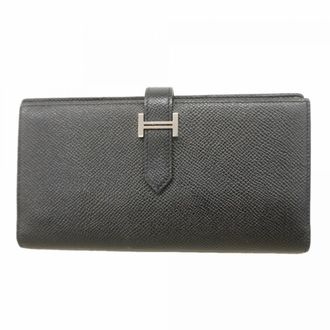 Herm&egrave;s Black Epsom Leather Long Wallet (Bi-Fold) (Pre-Owned)